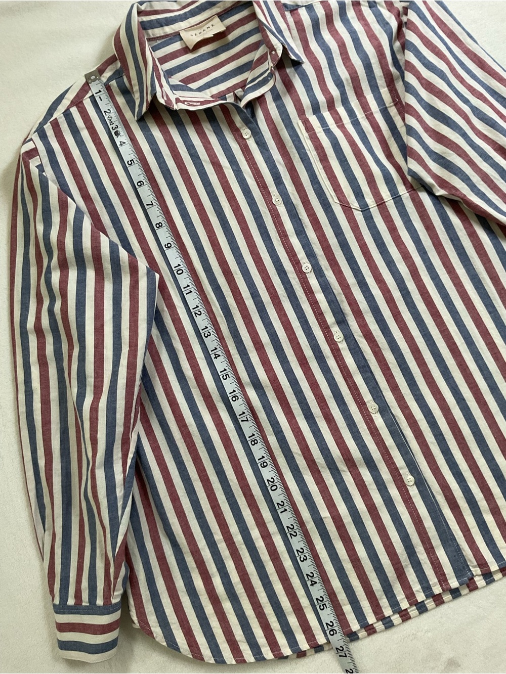 Sézane Max Shirt 36 Blue Ecru Burgundy Stripe Organic Cotton - Picture 10 of 12
